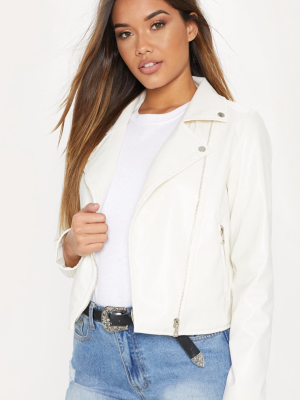 White Pu Biker Jacket