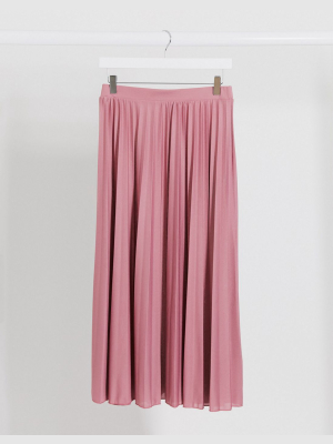 Asos Design Pleated Midi Skirt In Dusty Pink