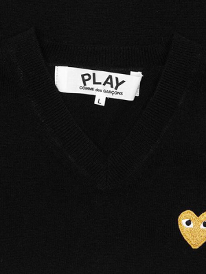 Comme Des Garcons Play Gold Heart Sweater - Black