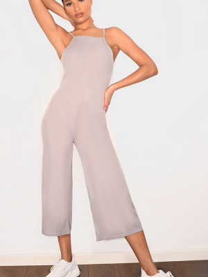 Grey Marl Rib Wide Leg Culotte Jumpsuit