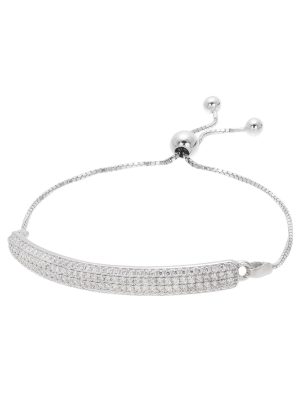 Women's Adjustable Bracelet With Clear Pave Set Round Cubic Zirconias - Silver/clear (9.25")