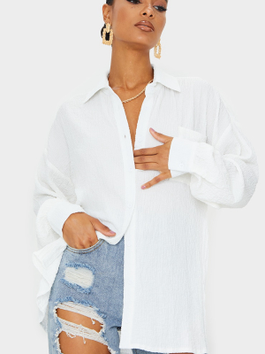 White Textured Pocket Front Oversized Shirt