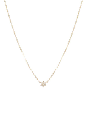 14k Tiny Prong Set Flower Diamond Necklace