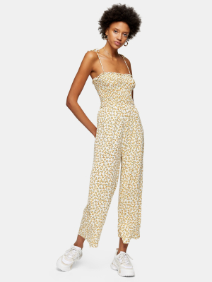 Yellow Strappy Floral Print Jumpsuit