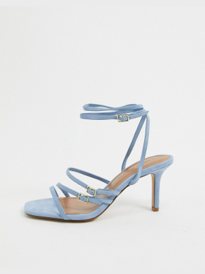 Who What Wear Everly Buckle Straps Heeled Sandals In Blue Leather