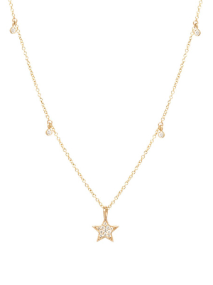 14k Midi Bitty Pave Star Pendant With Dangling Diamonds