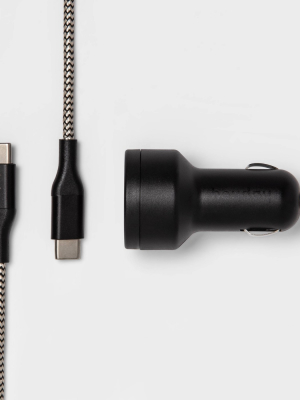 Heyday™ Usb Car Charger (with 6' Usb-c To Usb-c Braided Cable) - Matte Black