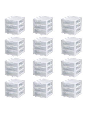 New Sterilite Small Compact Countertop 3 Drawer Desktop Storage Unit (12 Pack)