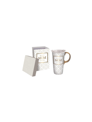 Cypress Home Beautiful Best Mom Ever Ceramic Travel Cup With Tritan Lid And Matching Box - 4 X 5 X 7 Inches Indoor/outdo