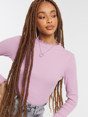 Monki Molly Organic Cotton Ribbed Long Sleeve Top In Pink