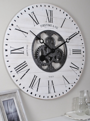 27" Shiplap Farmhouse Gears Wall Clock Aged White - Firstime & Co.