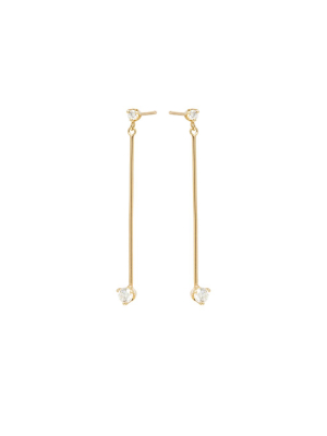 14k Long Bar Prong Diamond Earrings