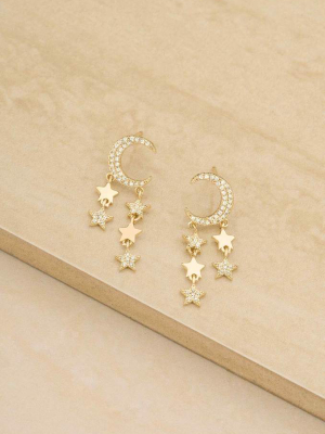 Lunar Shower Crystal Dangle 18k Gold Plated Earrings