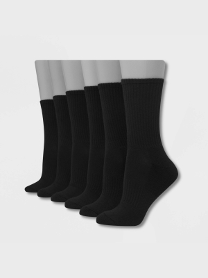 Hanes Performance Women's Cushioned 6pk Crew Athletic Socks - Black 5-9