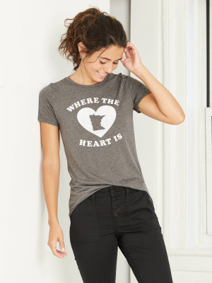 Women's Short Sleeve Minnesota Where The Heart Is Graphic T-shirt - Awake Heather Gray