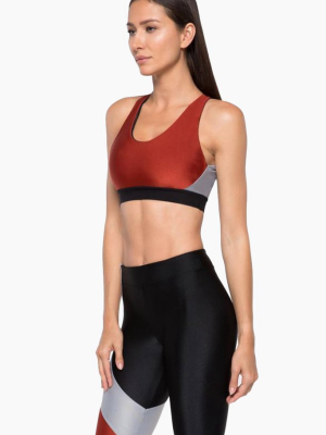 Endpoint Color Block Strappy Back Sports Bra - Rouge Red/silver