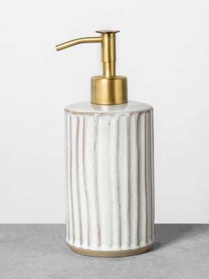 Embossed Stoneware Reactive Glaze Soap Dispenser Sour Cream - Hearth & Hand™ With Magnolia