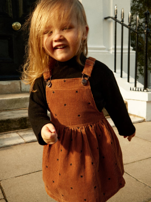 Embroidered Corduroy Pinafore Dress