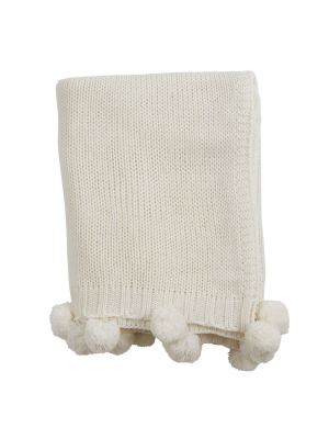 Knitted Pom Pom Throw Blanket - Saro Lifestyle