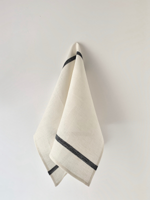 Thick Linen Kitchen Cloth: White With Navy Stripe