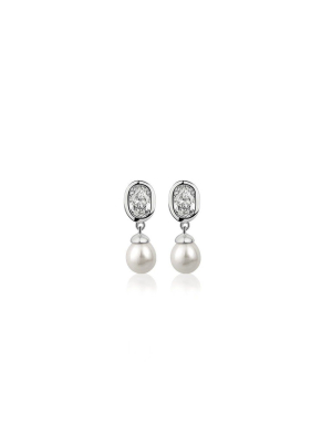 Pearl Drop Earrings With Clear Stones