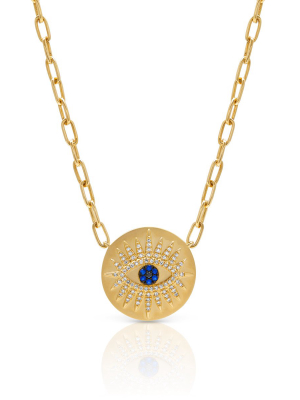 14kt Yellow Gold Diamond Sapphire Evil Eye Celestia Charm Necklace