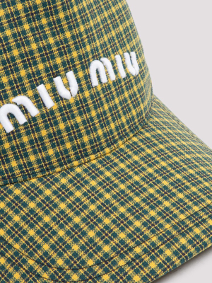 Miu Miu Logo Embroidered Checked Cap