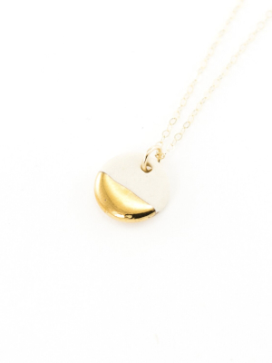 Tiny Porcelain &amp; Gold Pebble Necklace - Gold Half Dip 16"