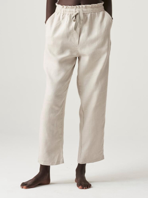 100% Linen Pants In Dove Grey