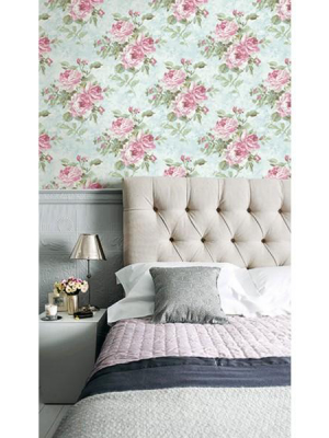 Rose Bouquet Wallpaper In Blue And Pink From The French Impressionist Collection By Seabrook Wallcoverings