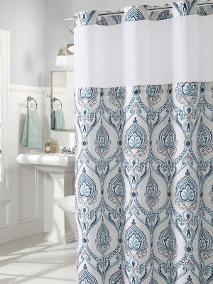 French Damask Shower Curtain With Liner - Hookless