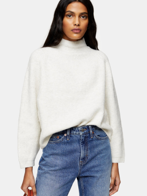 Ivory Funnel Neck Knitted Sweater