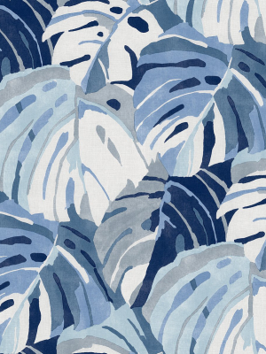 Samara Monstera Leaf Wallpaper In Blue From The Pacifica Collection By Brewster Home Fashions