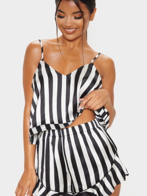 Black And White Piping Detail Cami Short Pj Set