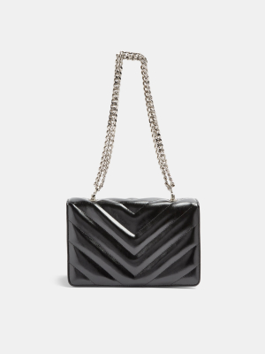 Black Chevron Quilted Cross Body Bag