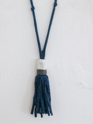 Indigo Tassle Necklace W/ Ceramic