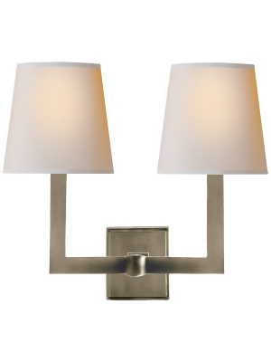 Square Tube Double Sconce In Various Colors With Natural Paper Shades