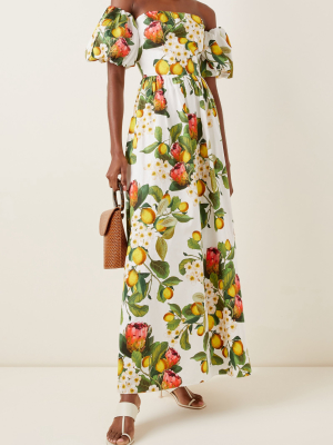 Juliet Printed Cotton Poplin Off-the-shoulder Maxi Dress