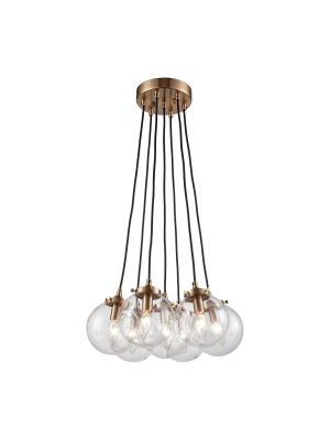 Boudreaux 7-light Chandelier In Satin Brass With Sphere-shaped Glass