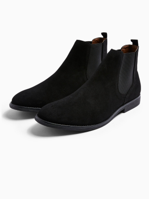 Black Faux Suede Spark Chelsea Boots