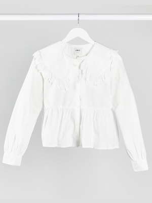 Only Shirt With Lace Trim Collar In White