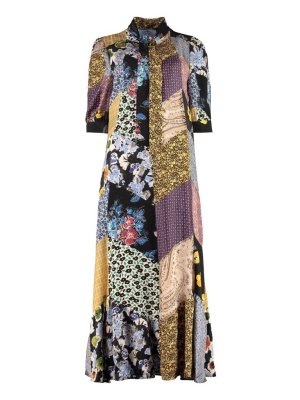 Prada Floral Patchwork Printed Bow-detailed Dress