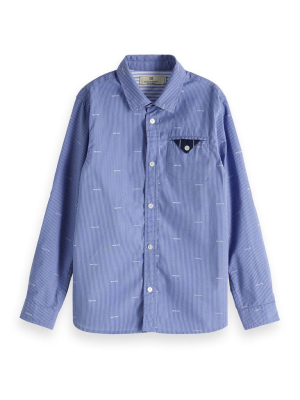 Scotch Shrunk Blue Collared Long Sleeve Shirt