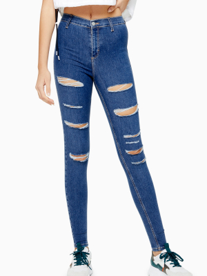 Mid Blue Rip Belt Loop Super Skinny Jeans