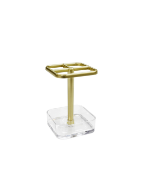 Plastic Square Toothbrush Holder Gold/clear - Room Essentials™