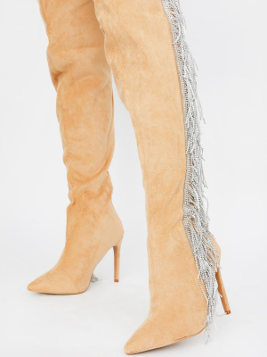 Dazzlyn Nude Sparkle Fringe Over The Knee Boot