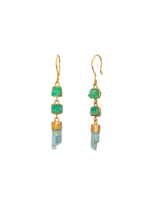 Triple Drop Tourmaline & Kyanite Earrings