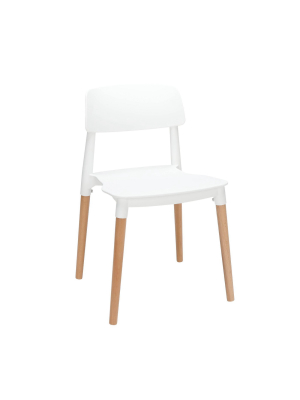 Set Of 4 18" Mid-century Modern Plastic Molded Dining Chairs With Solid Natural Wood Legs - Ofm