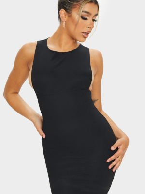 Black Bandage Rib Crew Neck Low Armhole Bodycon...