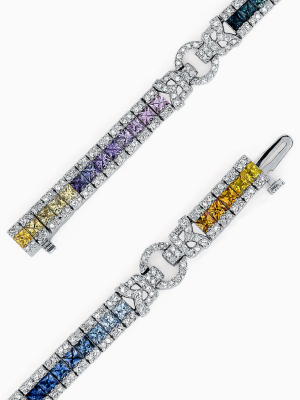 Effy Watercolors 14k White Gold Multi Sapphire & Diamond Bracelet, 7.66 Tcw